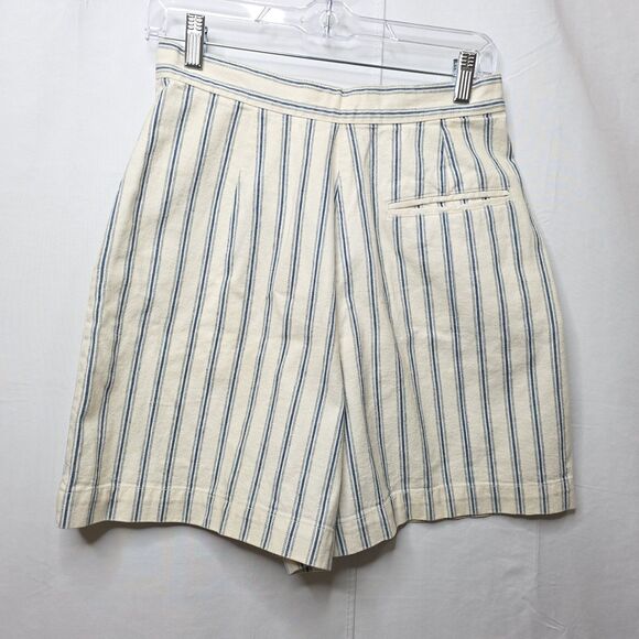 DKNY Jeans Shorts Women 10 Denim White Blue Pinstripe High Waisted Bermuda Mom - Picture 2 of 9